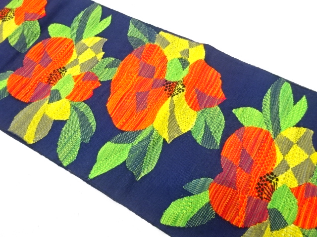 JAPANESE NAGOYA OBI / TSUMUGI / WOVEN ABSTRACT FLOWER